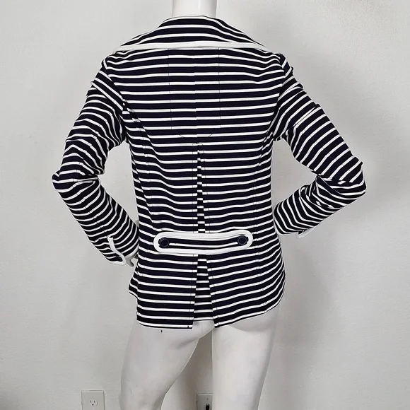 Anthropologie Navy Blue & White Striped Preppy Double Breasted Peacoat Size S - Picture 7 of 13